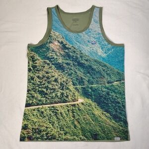 Adidas Skateboarding Tank Top Mens Large Green Climalite Graphic Mountain Road